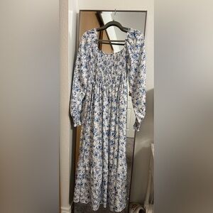 Long blue and white flowy dress